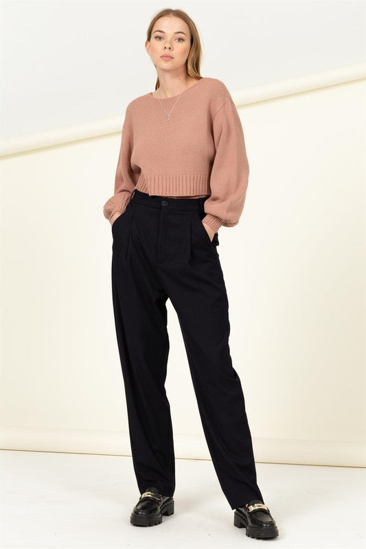 All to Myself Long Puff-Sleeve Cropped Sweater