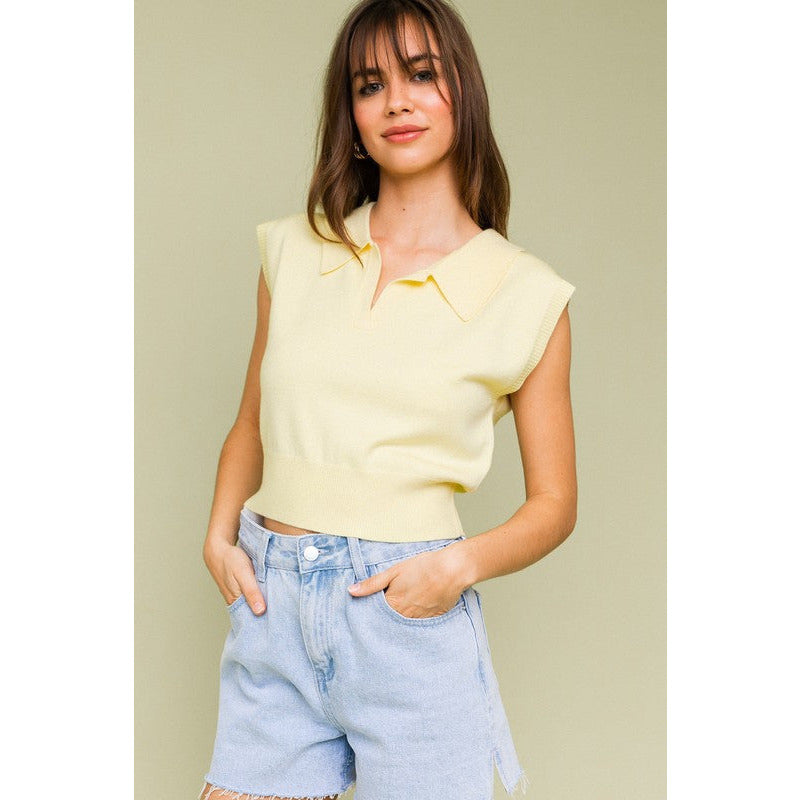 SLEEVELESS POWER SHOULDER KNIT TOP