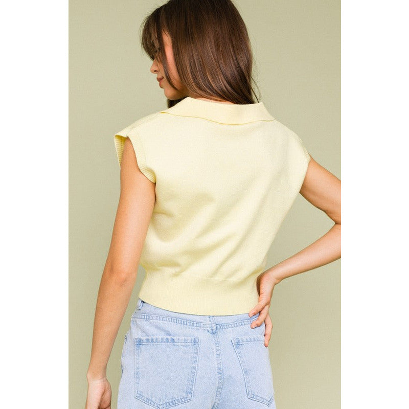 SLEEVELESS POWER SHOULDER KNIT TOP
