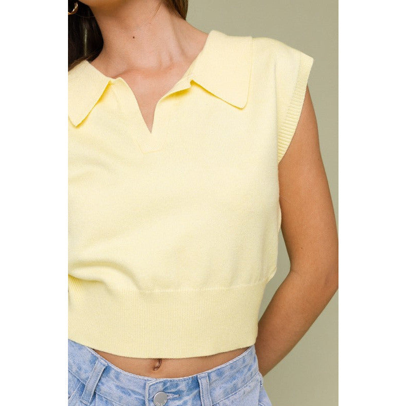 SLEEVELESS POWER SHOULDER KNIT TOP