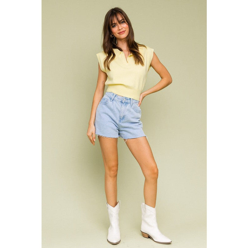 SLEEVELESS POWER SHOULDER KNIT TOP