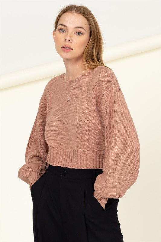 All to Myself Long Puff-Sleeve Cropped Sweater