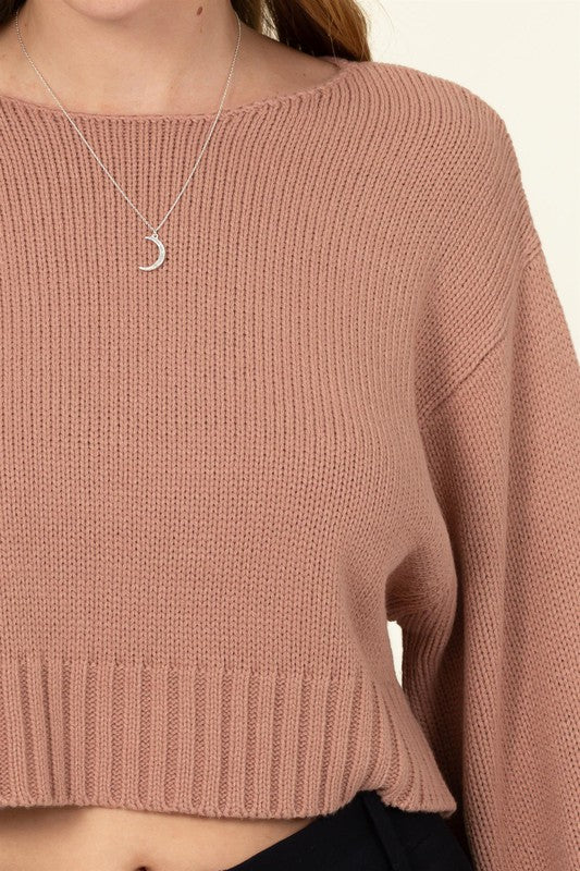All to Myself Long Puff-Sleeve Cropped Sweater