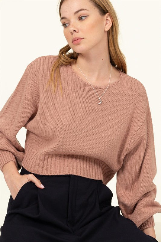 All to Myself Long Puff-Sleeve Cropped Sweater