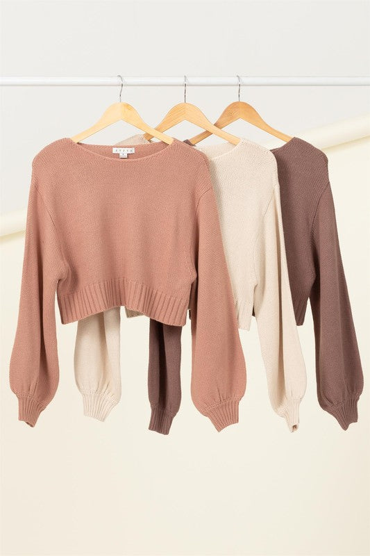 All to Myself Long Puff-Sleeve Cropped Sweater
