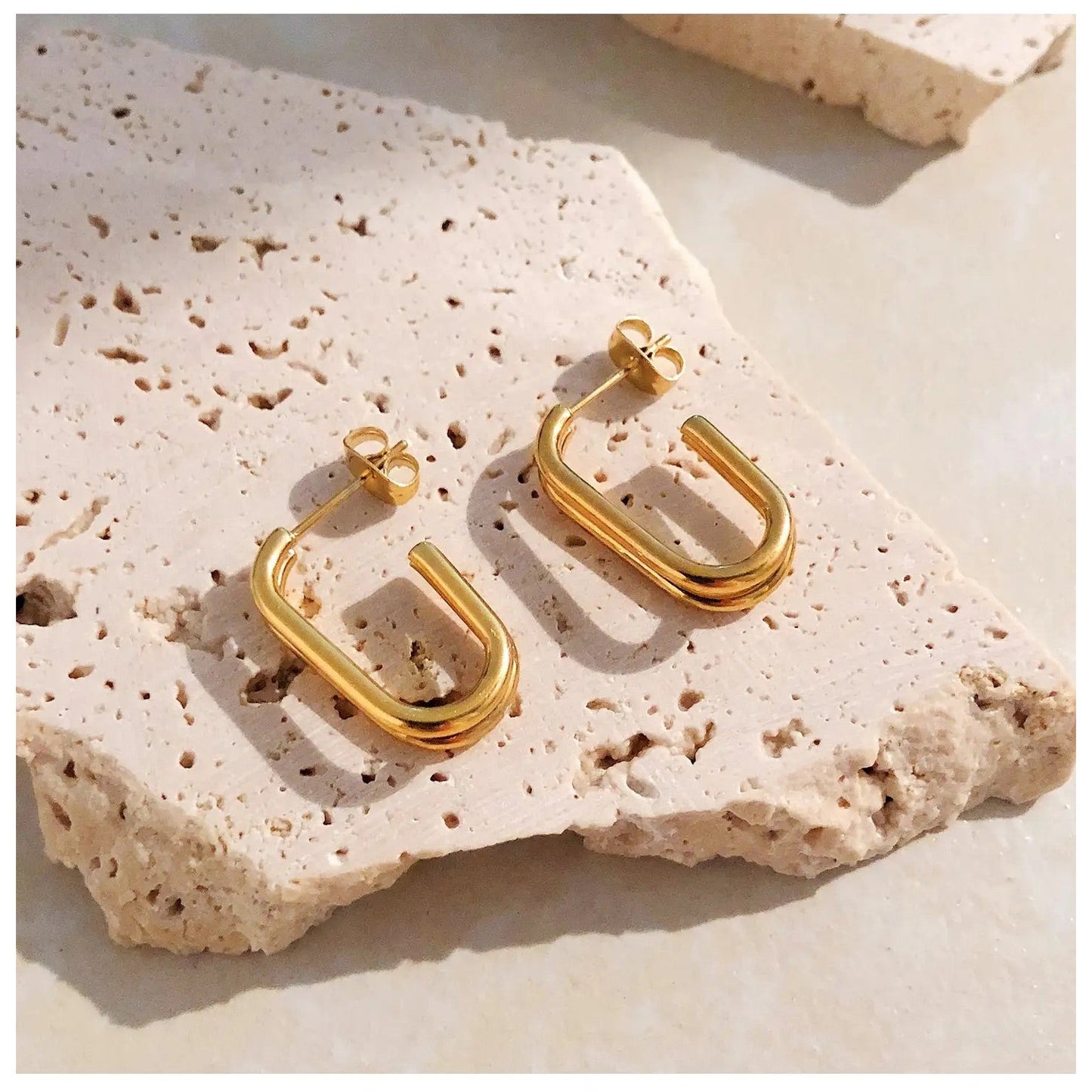 Double Layered Oval Hoops 18K Gold-Plated Earrings