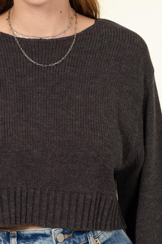 All to Myself Long Puff-Sleeve Cropped Sweater