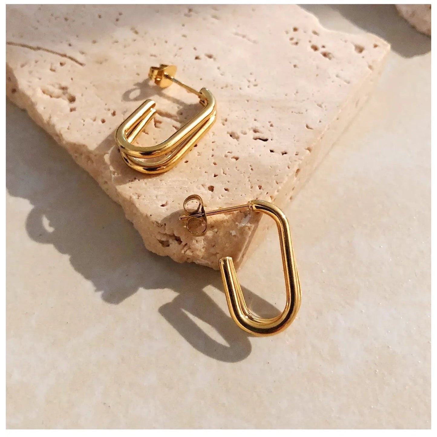 Double Layered Oval Hoops 18K Gold-Plated Earrings