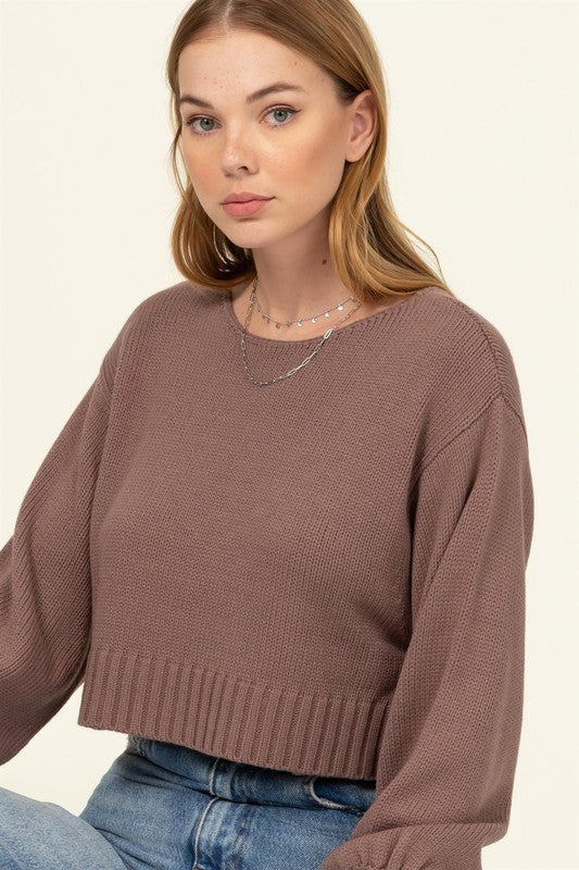 All to Myself Long Puff-Sleeve Cropped Sweater