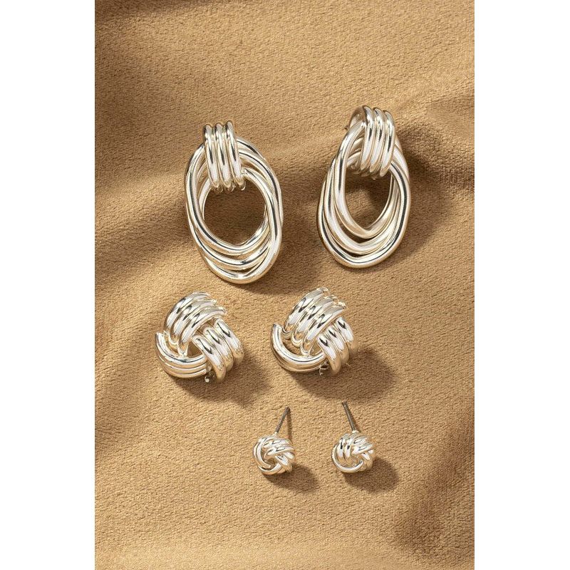 Premium Trio Metal Knot And Hoop Earrings