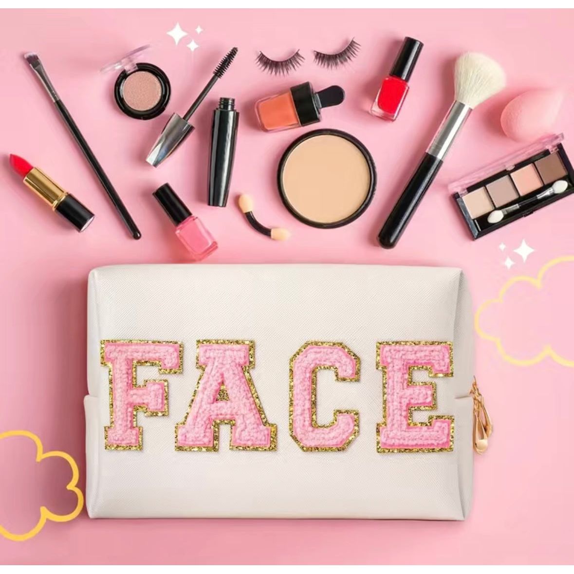 FACE Chenille Letter Cosmetic Bag
