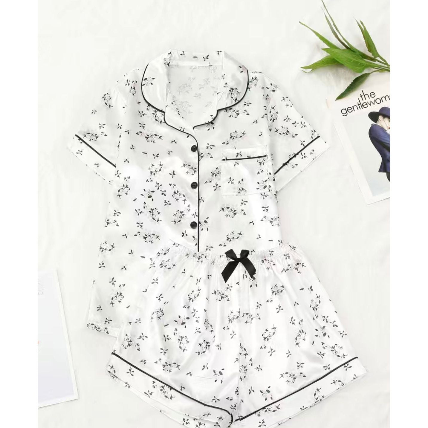 Flower Print Satin Pajama Set