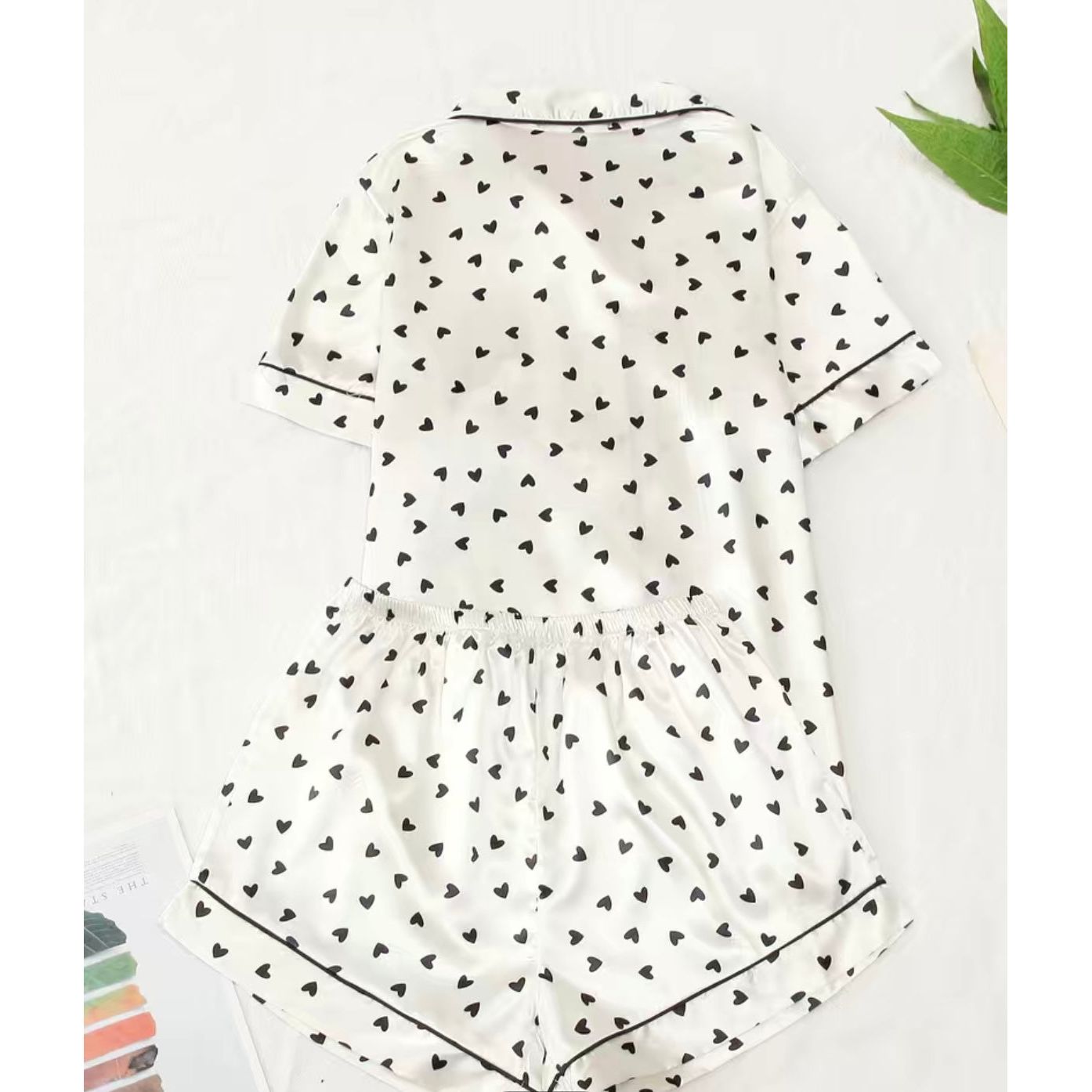 Heart Print Satin Pajama Set