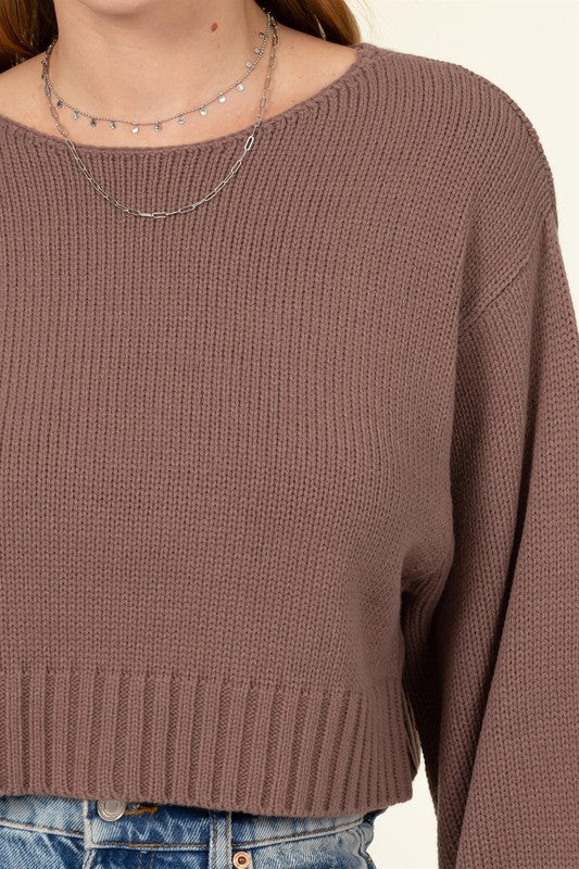 All to Myself Long Puff-Sleeve Cropped Sweater