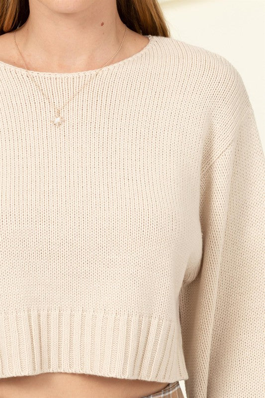 All to Myself Long Puff-Sleeve Cropped Sweater