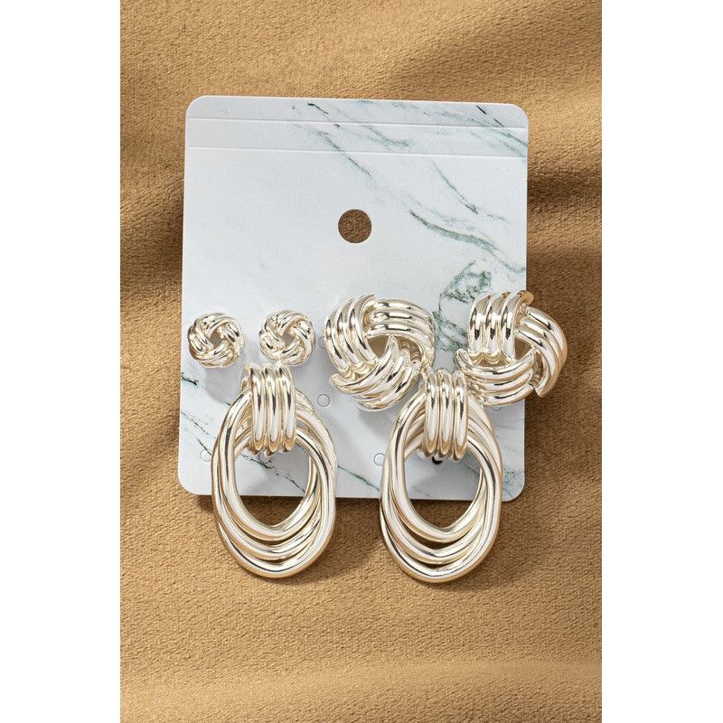 Premium Trio Metal Knot And Hoop Earrings