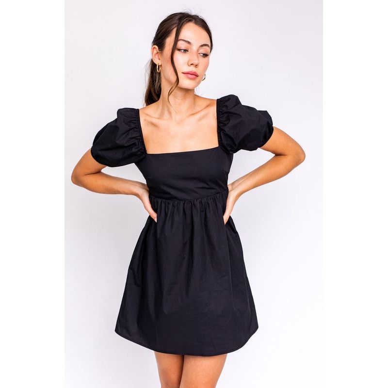 SHORT SLEEVE BACK TIE DETAIL BABYDOLL DRESS