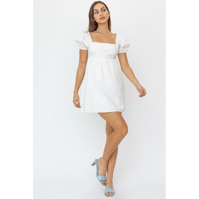 SHORT SLEEVE BACK TIE DETAIL BABYDOLL DRESS