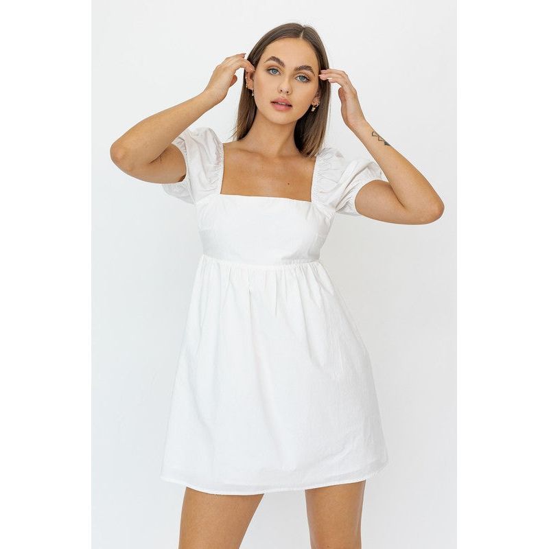 SHORT SLEEVE BACK TIE DETAIL BABYDOLL DRESS