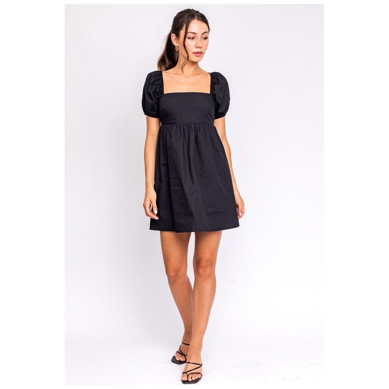 SHORT SLEEVE BACK TIE DETAIL BABYDOLL DRESS