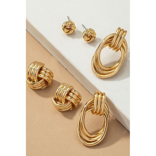 Premium Trio Metal Knot And Hoop Earrings