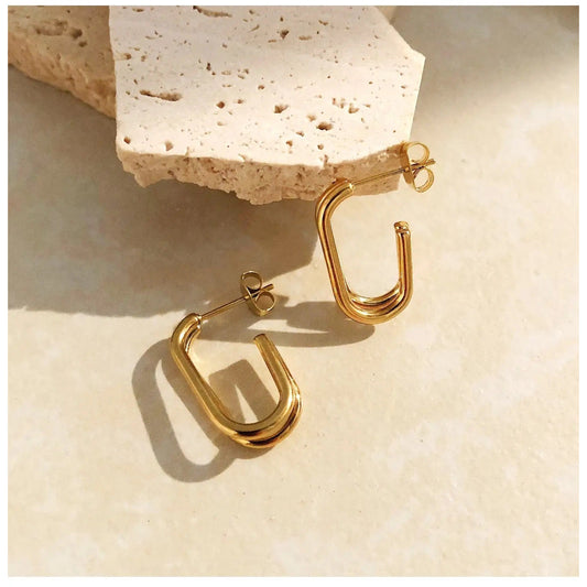 Double Layered Oval Hoops 18K Gold-Plated Earrings