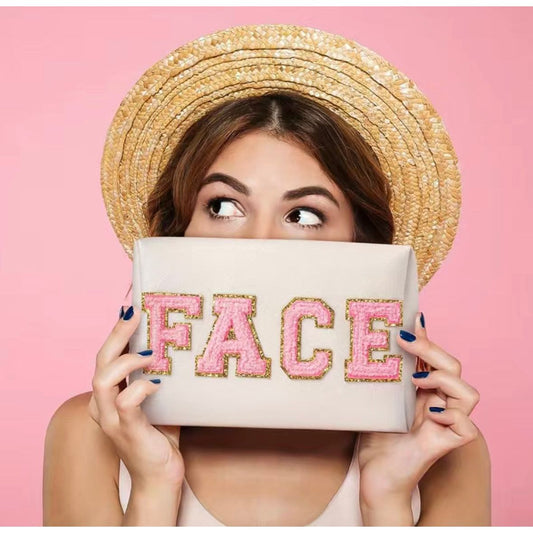 FACE Chenille Letter Cosmetic Bag
