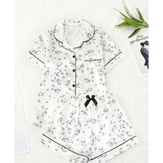 Flower Print Satin Pajama Set